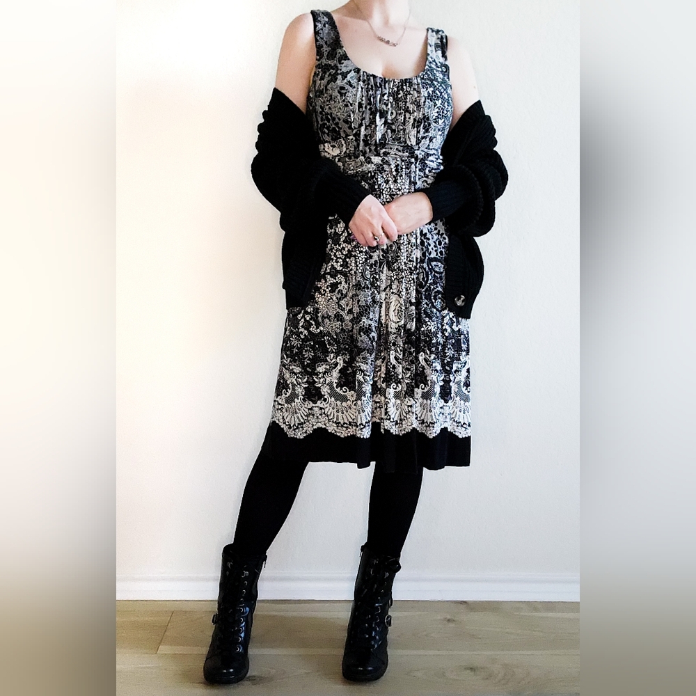 Soma Soft Jersey B&W Midi Dress, Size M